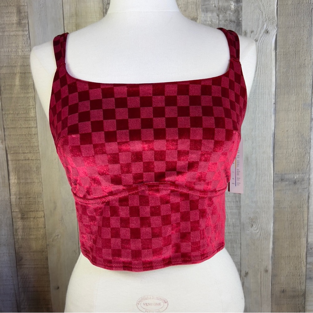 Colsie Size XS Red Velvet Checkered Crop Top Bralette With Adjustable St…